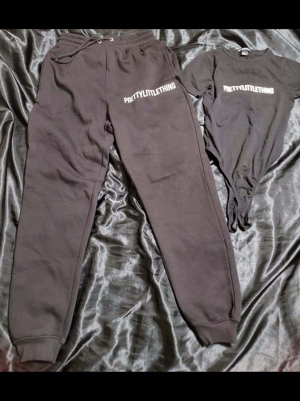 PrettyLittleThing Womans Black Logo Joggers with White Branding